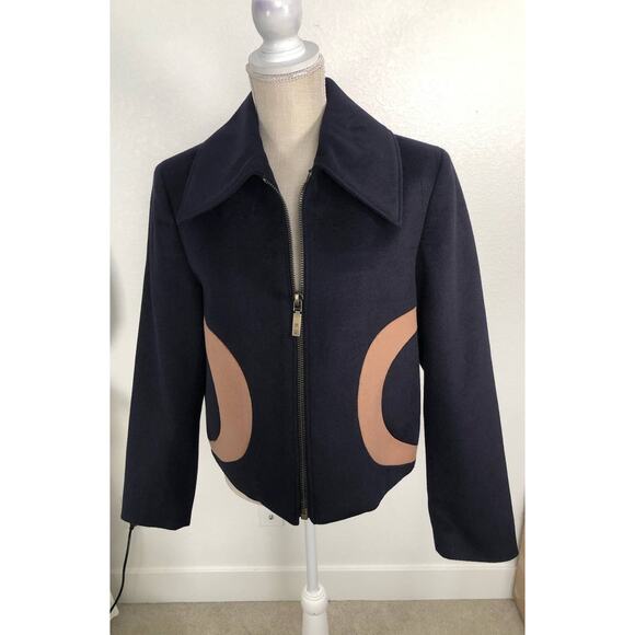 WAS HIM Navy and Camel Wool Blend Cropped Single Breast Coat - S - Picture 3 of 6